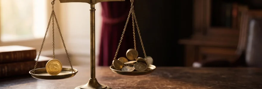 Balance dorée en équilibre entre une pièce stable et un graphique boursier volatil, symbolisant le choix entre un fonds euros garanti et un placement risqué