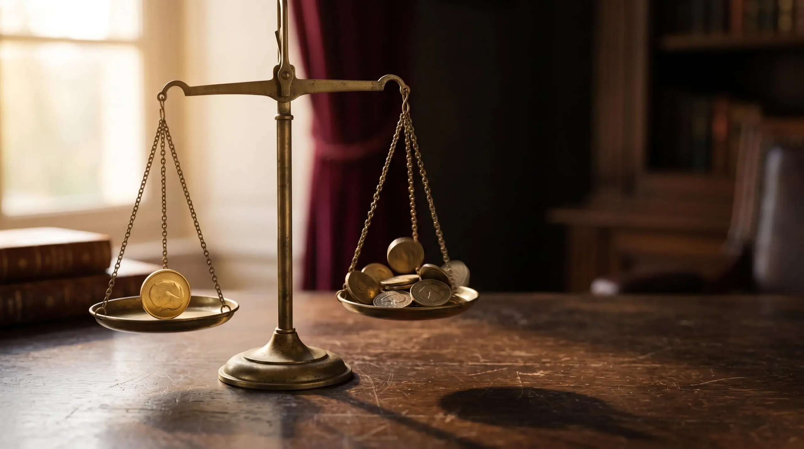 Balance dorée en équilibre entre une pièce stable et un graphique boursier volatil, symbolisant le choix entre un fonds euros garanti et un placement risqué